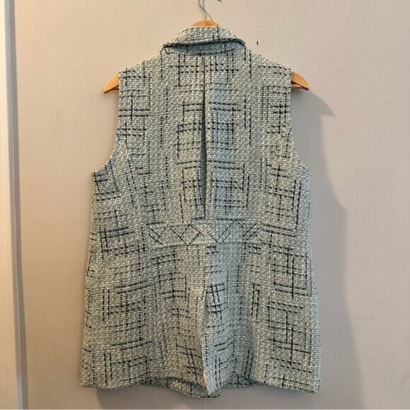 Anthropologie Maeve Tweed Vest Green with Black Plaid Pattern Size 14 - Picture 4 of 11